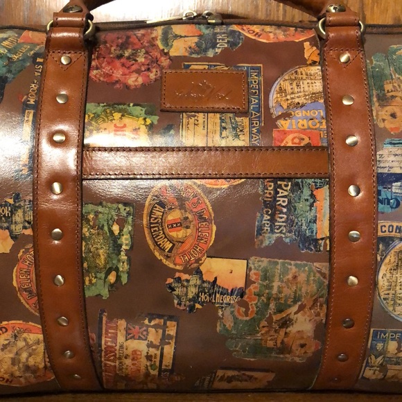 NWT-Patricia Nash-Milano Leather Weekender Bag-Vintage Travel Sticker-$349 - Picture 3 of 16